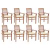 vidaXL Chaises &agrave; manger lot de 8 avec coussins cr&egrave;me Bois teck solide