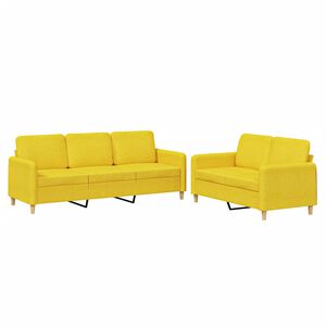 vidaXL Ensemble de canap&eacute;s 2 pcs avec coussins Jaune clair Tissu