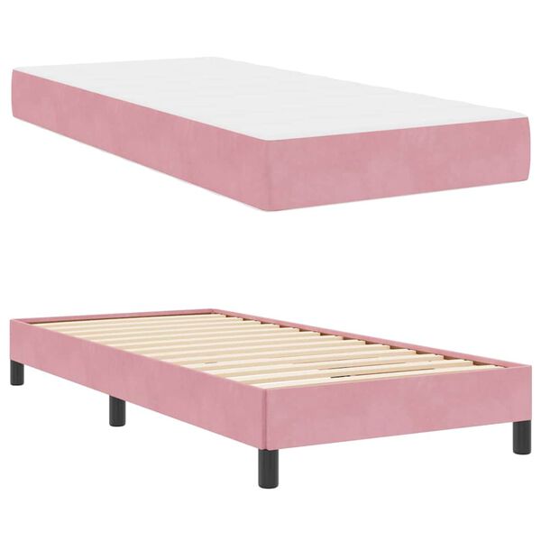 vidaXL Lit &agrave; ressorts avec matelas Rose 90 x 220 cm tissu