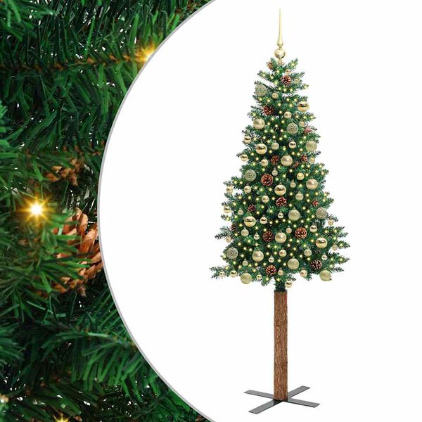 vidaXL Sapin de Noël mince Vert 180 cm PVC et bois de pin massif