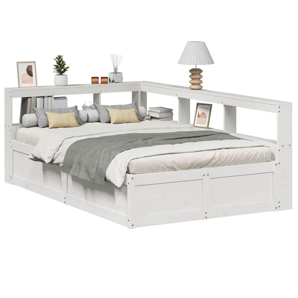 vidaXL Lit biblioth&egrave;que sans matelas blanc 135x190 cm bois pin massif
