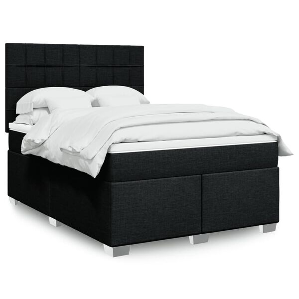 vidaXL Sommier &agrave; lattes de lit avec matelas Noir 140x190 cm Tissu