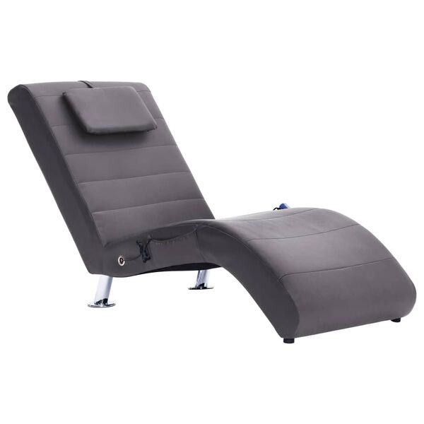vidaXL Chaise longue de massage avec oreiller gris similicuir