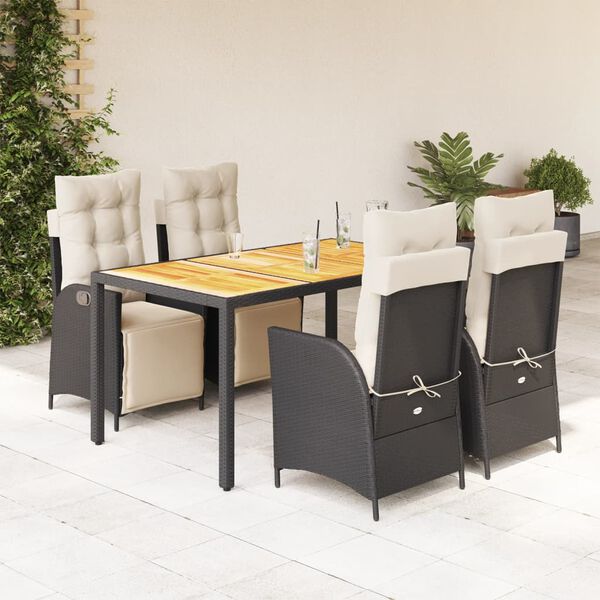 vidaXL Ensemble &agrave; manger de jardin coussins 5pcs Noir R&eacute;sine tress&eacute;e