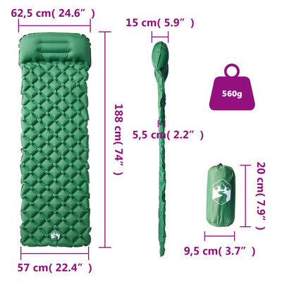 vidaXL Matelas de camping gonflable avec oreiller 1 personne vert