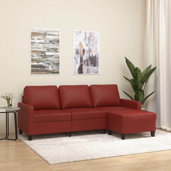 vidaXL Canap&eacute; &agrave; 3 places repose-pieds Rouge bordeaux 180 cm Similicuir