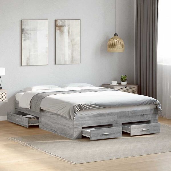 vidaXL Cadre de lit avec tiroirs sans matelas sonoma gris 135x190 cm