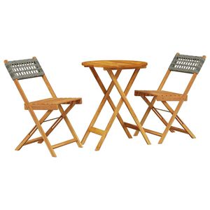 vidaXL Ensemble de bistro 3 pcs gris r&eacute;sine tress&eacute;e et bois massif