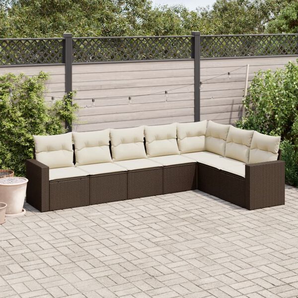 vidaXL Salon de jardin avec coussins 7 pcs marron r&eacute;sine tress&eacute;e