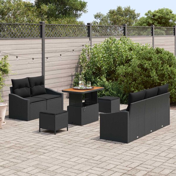 vidaXL Ensemble de canap&eacute; de jardin avec coussin 8 pcs Noir polyrotin