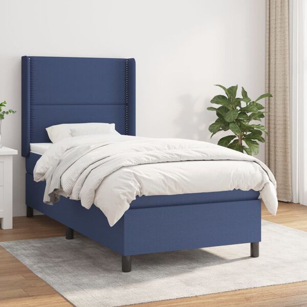 vidaXL Sommier &agrave; lattes de lit avec matelas Bleu 100x200 cm Tissu