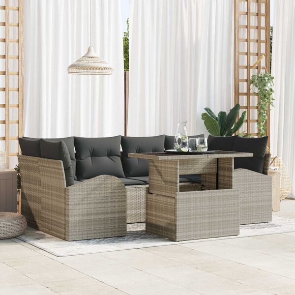 vidaXL Ensemble de canap&eacute; de jardin 7 pcs Gris clair Poly Rattan