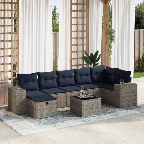 vidaXL Salon de jardin 8 pcs avec coussins gris r&eacute;sine tress&eacute;e