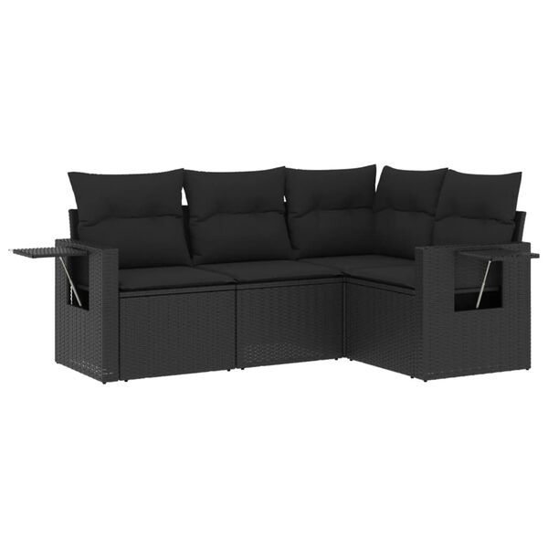 vidaXL Salon de jardin 4 pcs avec coussins noir r&eacute;sine tress&eacute;e