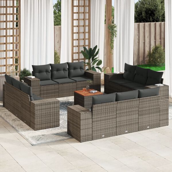 vidaXL Salon de jardin avec coussins 13 pcs gris r&eacute;sine tress&eacute;e