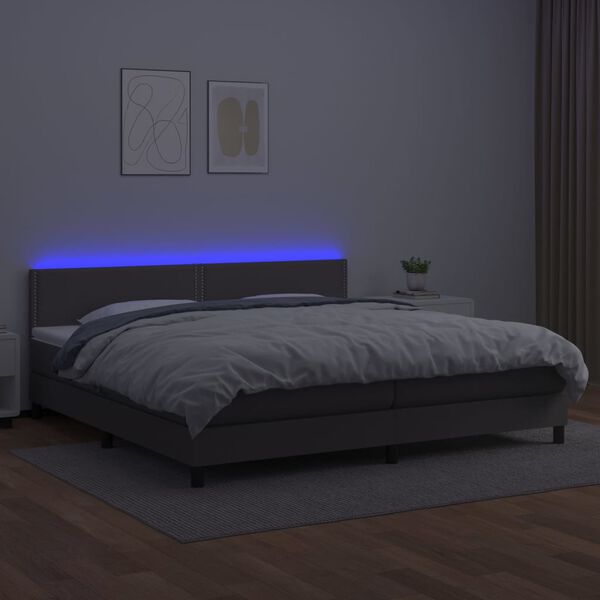 vidaXL Sommier &agrave; lattes de lit avec matelas et LED Gris 200x200 cm