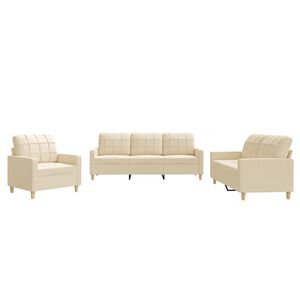 vidaXL Ensemble de canap&eacute;s 3 pcs avec coussins Cr&egrave;me Tissu