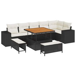 vidaXL Ensemble de canap&eacute; de jardin 9 pc Noir polyrotin