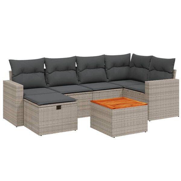 vidaXL Salon de jardin avec coussins 7 pcs gris r&eacute;sine tress&eacute;e