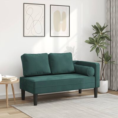 vidaXL Chaise longue avec coussins vert foncé velours