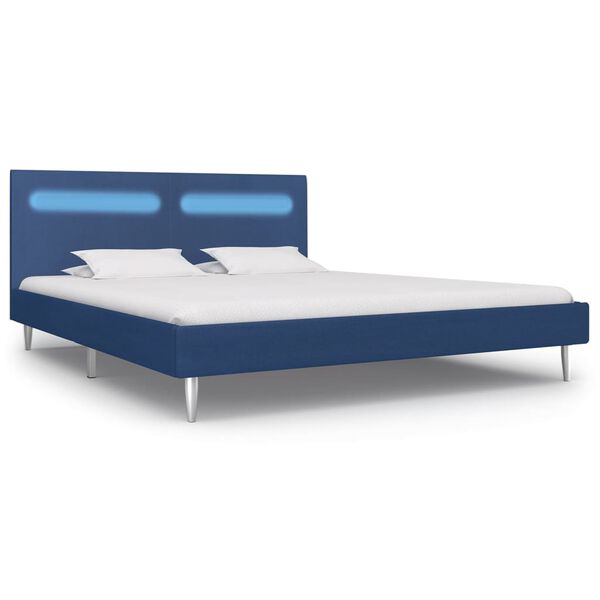 vidaXL Cadre de lit avec LED sans matelas bleu tissu 160x200 cm
