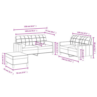 vidaXL Ensemble de canapés 3 pcs avec coussins taupe tissu