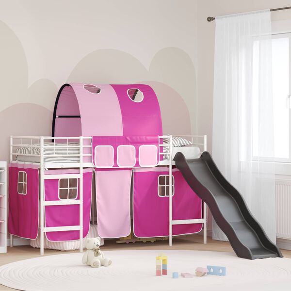 vidaXL Lit mezzanine pour enfants Blanc et rose 99,5 x 190 cm M&eacute;tал