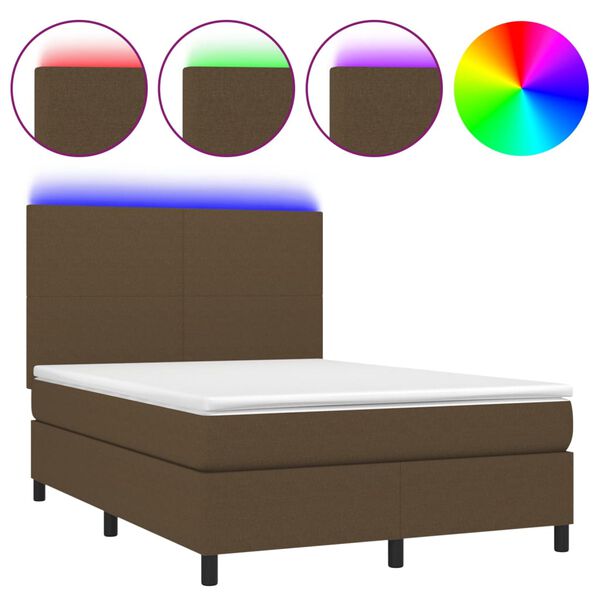 vidaXL Sommier &agrave; lattes de lit matelas et LED Marron fonc&eacute; 140x200 cm