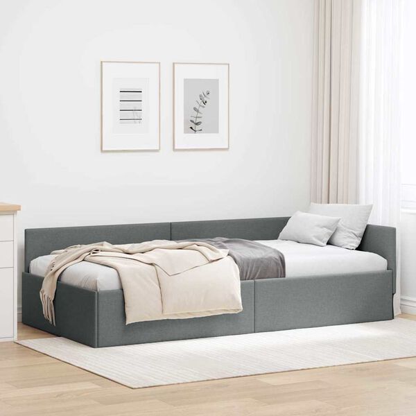 vidaXL Cadre de lit d'angle Gris foncé 90 cm x 190 cm Velours