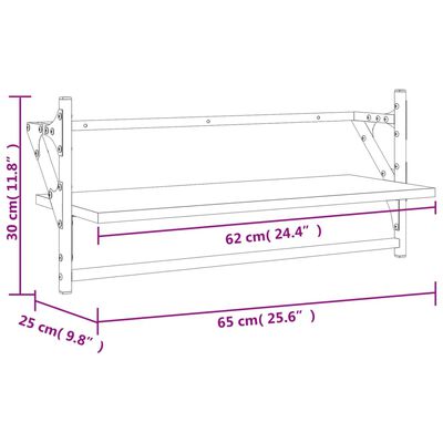 vidaXL Étagères murales avec barres 2 pcs chêne fumé 65x25x30 cm