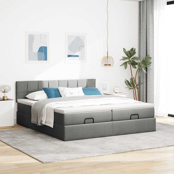 VidaXL Cadre de lit ottoman avec matelas gris fonc&eacute; 160x200cm tissu