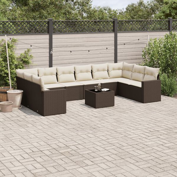 vidaXL Salon de jardin et coussins 11 pcs marron r&eacute;sine tress&eacute;e