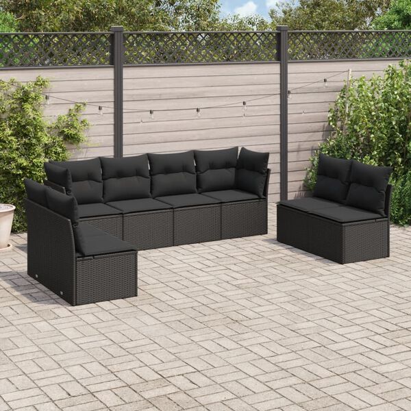 vidaXL Salon de jardin 8 pcs avec coussins noir r&eacute;sine tress&eacute;e