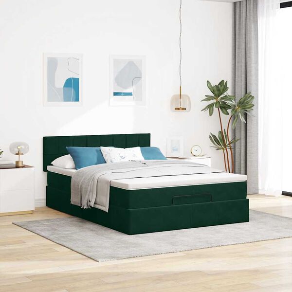 vidaXL Cadre de lit ottoman avec matelas vert fonc&eacute; 140x200 cm velours