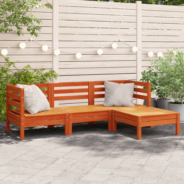 vidaXL Canap&eacute; de jardin 3 places repose-pied cire marron bois massif