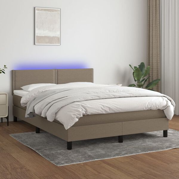 vidaXL Sommier &agrave; lattes de lit avec matelas LED Taupe 140x200 cm Tissu