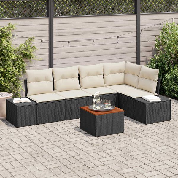 vidaXL Ensemble de canap&eacute; de jardin 6 pcs Noir et Cr&egrave;me polyrotin