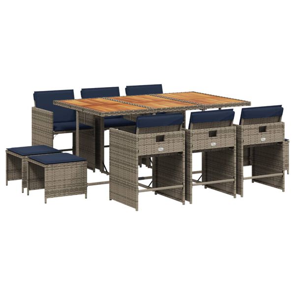 vidaXL Ensemble &agrave; manger de jardin 11 pcs coussins gris r&eacute;sine tress&eacute;e