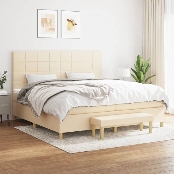vidaXL Sommier &agrave; lattes de lit avec matelas Cr&egrave;me 200x200 cm Tissu