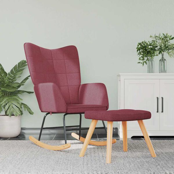vidaXL Chaise &agrave; bascule avec tabouret Rouge bordeaux Tissu
