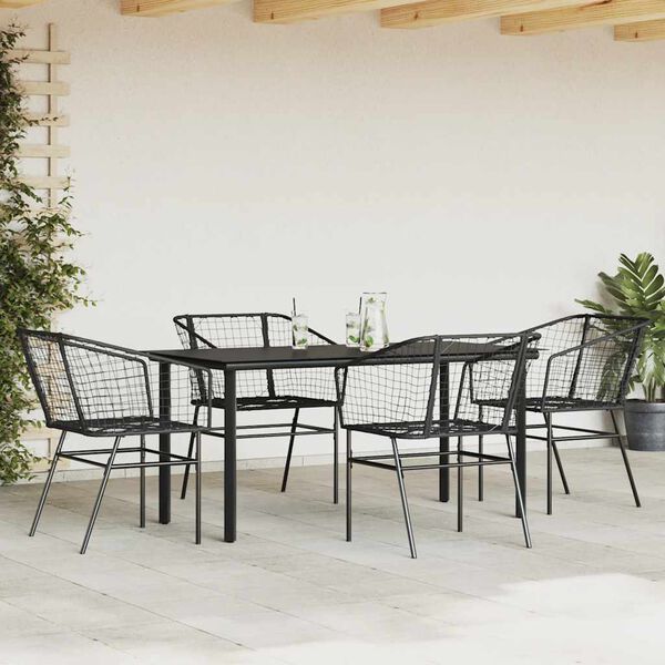 vidaXL Ensemble &agrave; manger de jardin 5 pcs noir r&eacute;sine tress&eacute;e verre