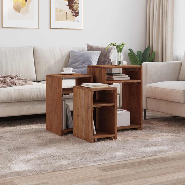 vidaXL Table d'Accent 3 pcs Marron Bois de Mahogany Massif
