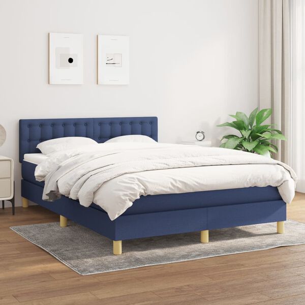 vidaXL Sommier &agrave; lattes de lit avec matelas Bleu 140x190 cm Tissu