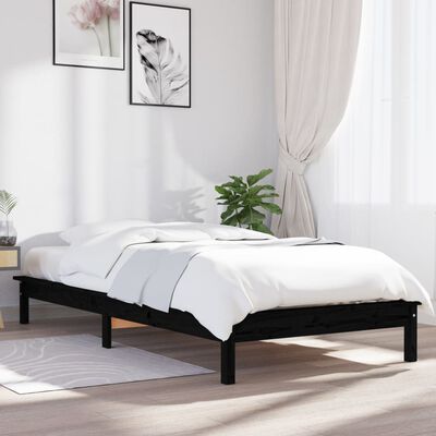 vidaXL Cadre de lit noir 75x190 cm petit simple bois massif de pin