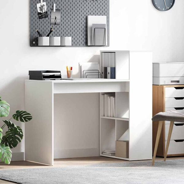 vidaXL Bureau avec étagère Blanc 108 x 55 x 103,5 cm Bois d'ingénierie