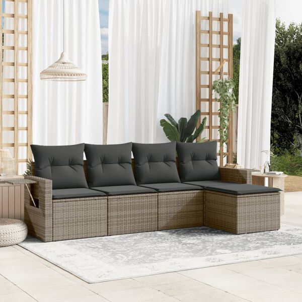 vidaXL Salon de jardin 5 pcs avec coussins gris r&eacute;sine tress&eacute;e