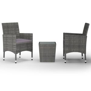 vidaXL Ensemble de bistro 3 pcs R&eacute;sine tress&eacute;e et verre tremp&eacute; Gris