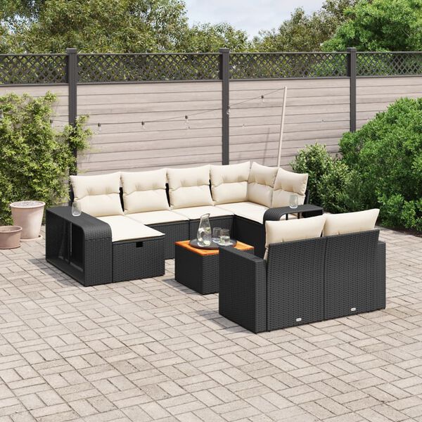 vidaXL Salon de jardin 11 pcs avec coussins noir r&eacute;sine tress&eacute;e