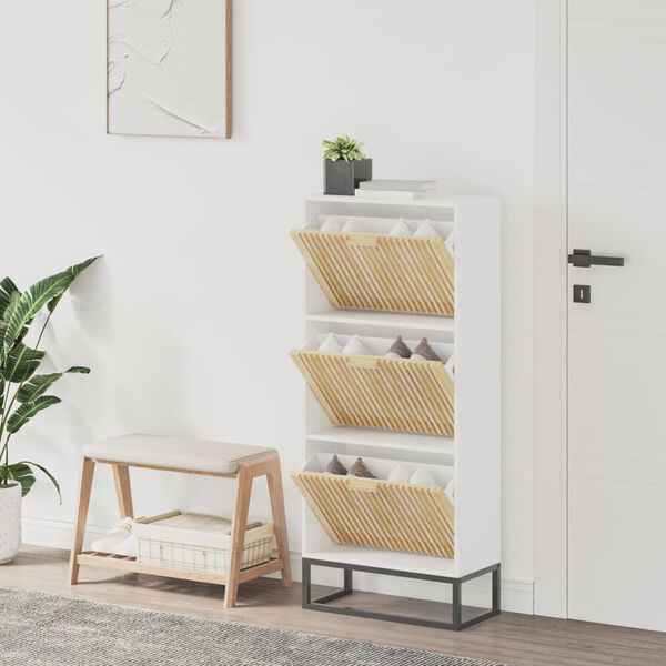 vidaXL Armoire &agrave; chaussures blanc 52x25x120 cm bois d'ing&eacute;nierie