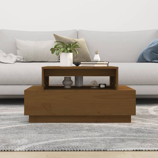 vidaXL Table basse Marron miel 80x55x40,5 cm Bois massif de pin
